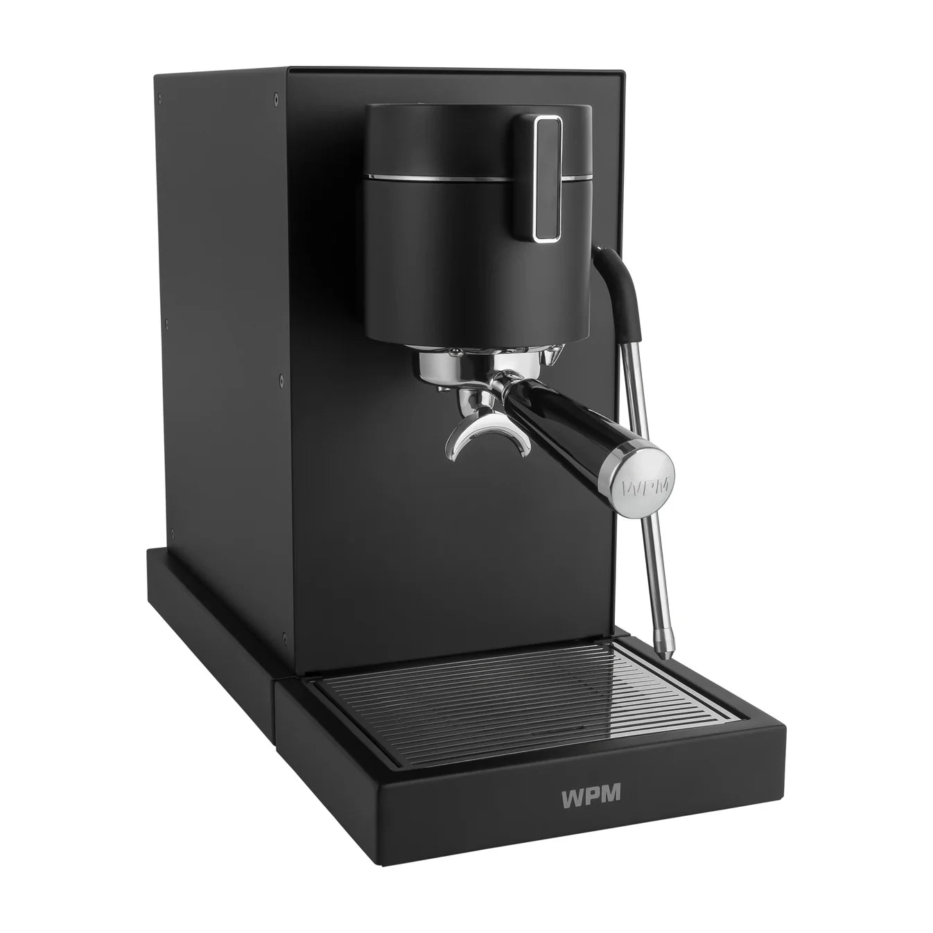 Black espresso machine from WPM PRIMUS Black from the left side Vellutto.eu 